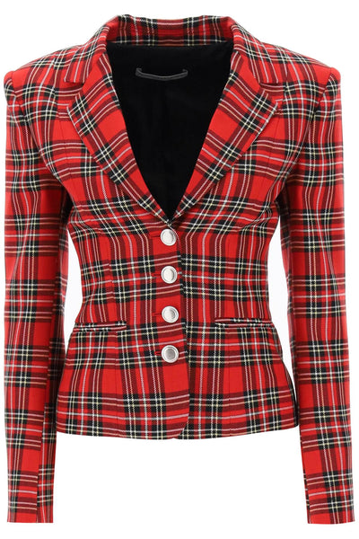 Alessandra rich wool single-breasted jacket with tartan motif-0