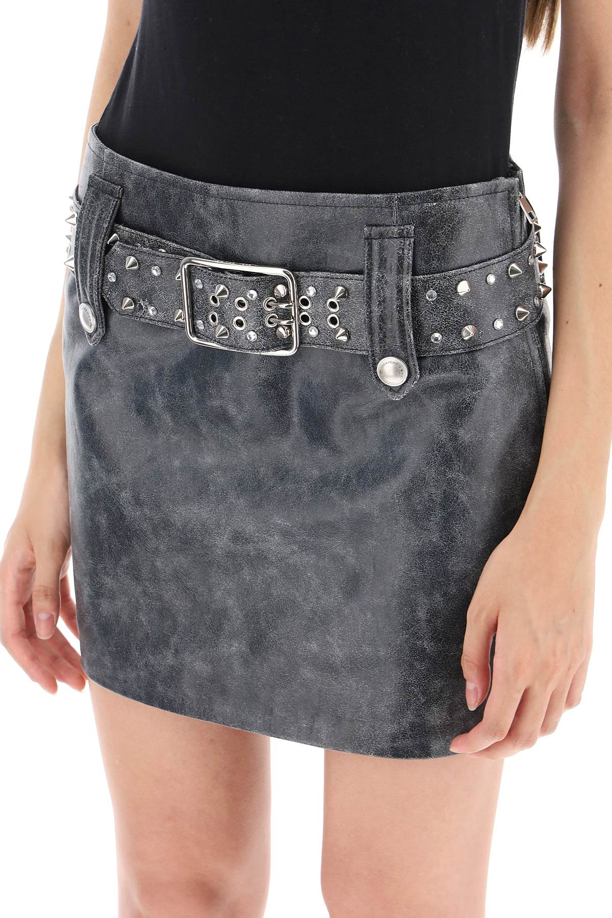 Alessandra rich leather mini skirt with belt and appliques-3