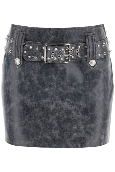Alessandra rich leather mini skirt with belt and appliques-0