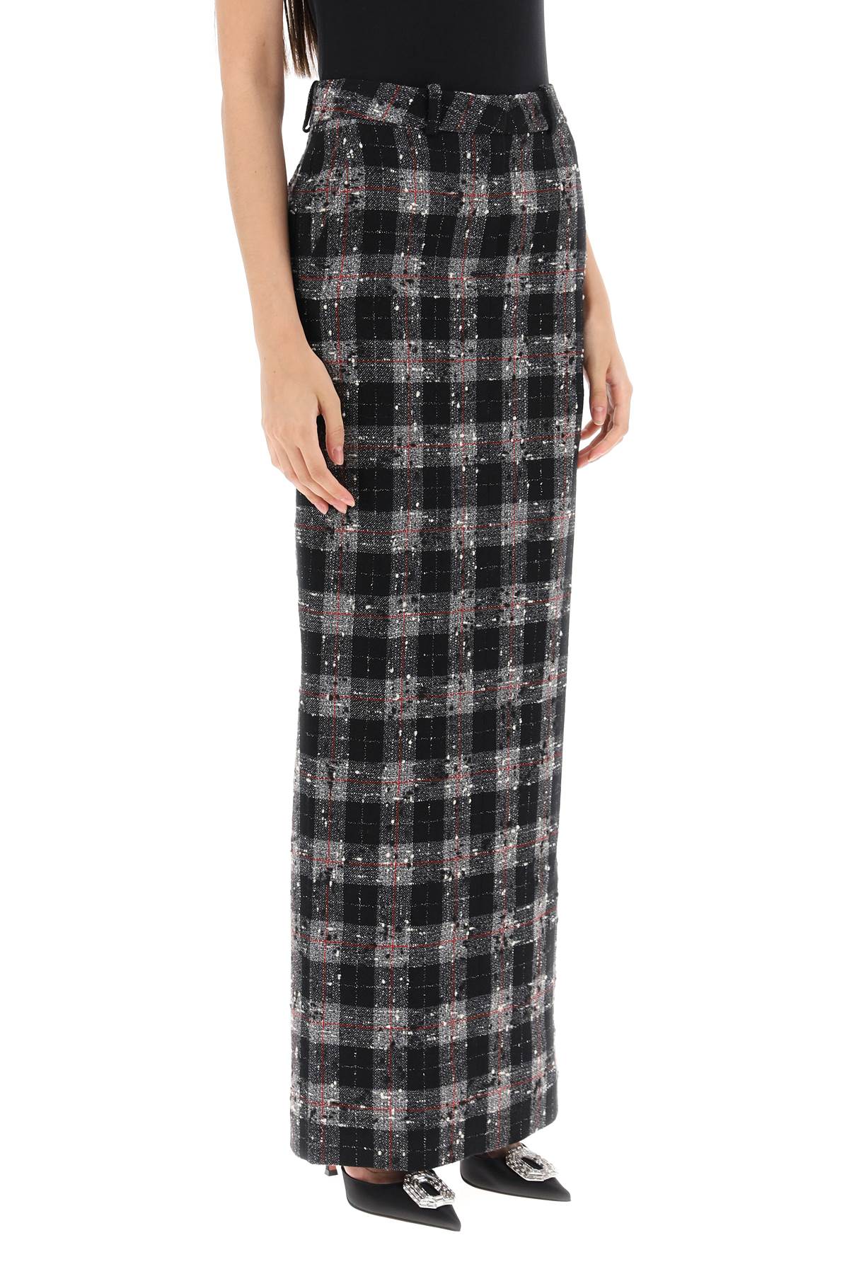 Alessandra rich maxi skirt in boucle' fabric with check motif-1