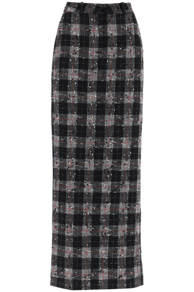 Alessandra rich maxi skirt in boucle' fabric with check motif-0