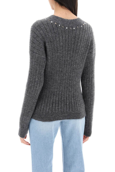 Alessandra rich wool knit sweater with studs and crystals-2