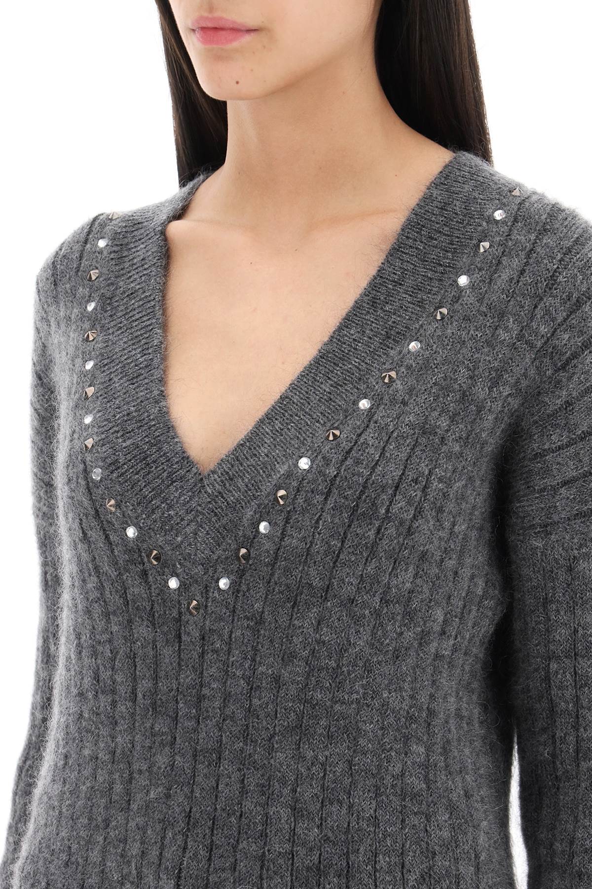 Alessandra rich wool knit sweater with studs and crystals-3