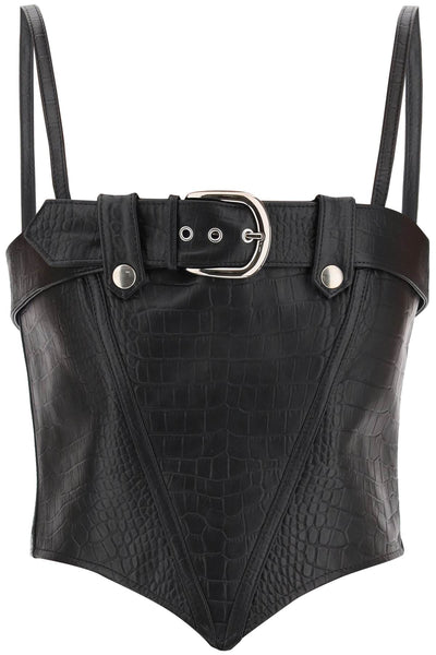 Alessandra rich croco-print leather bustier top-0