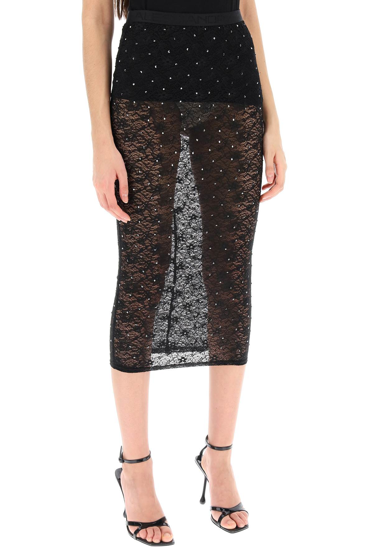 Alessandra rich midi skirt in lace with rhinestones-1
