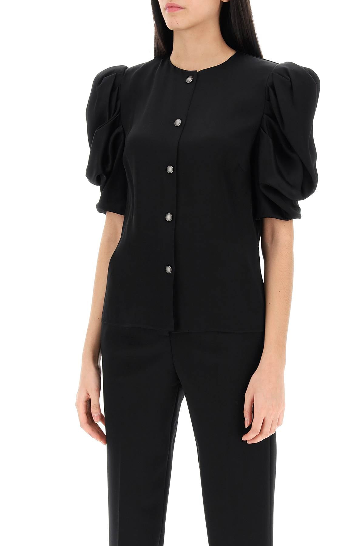 Alessandra rich envers satin blouse with bouffant sleeves-3