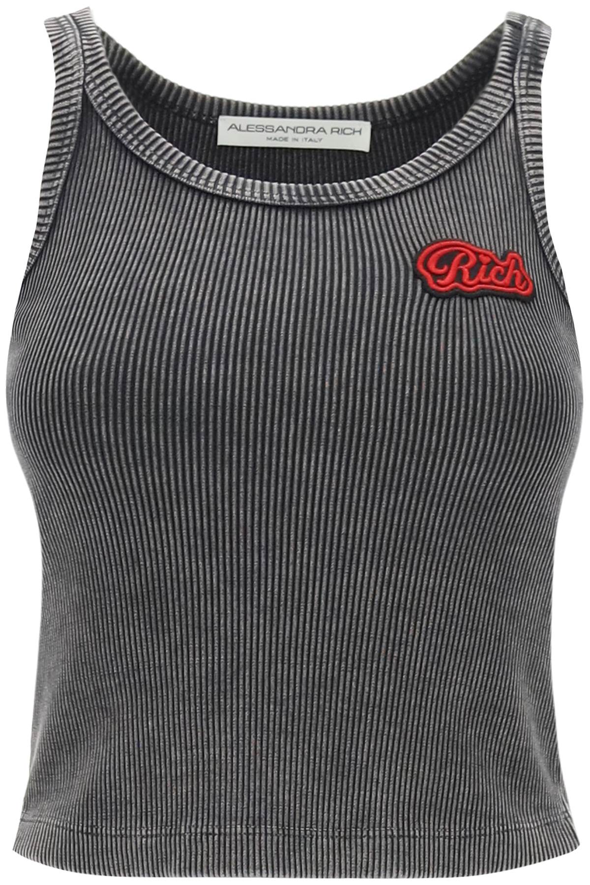 Alessandra rich ribbed tank top with logo patch-0