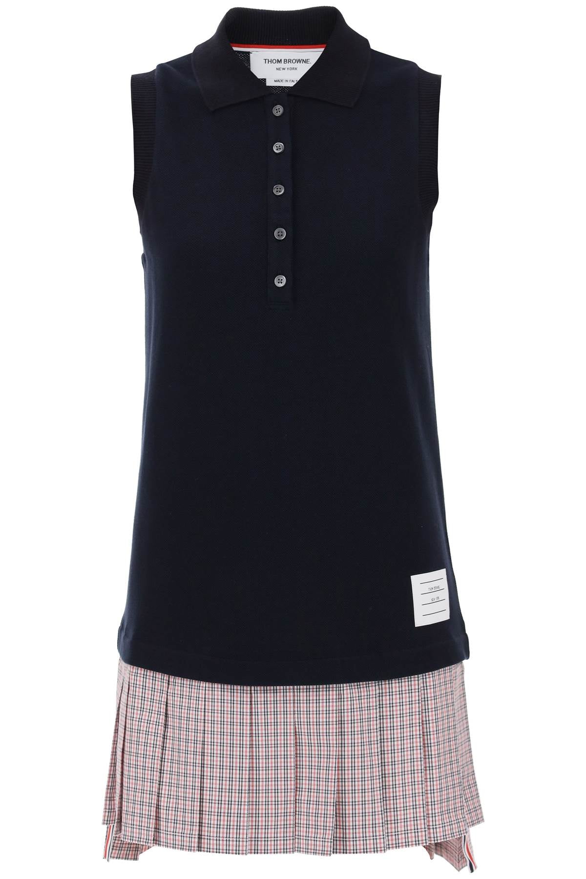 Thom browne mini polo-style dress with pleated bottom.-0