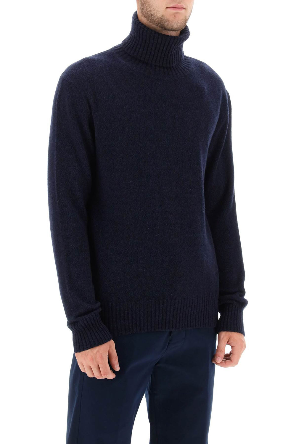 Ami paris melange-effect cashmere turtleneck sweater-1