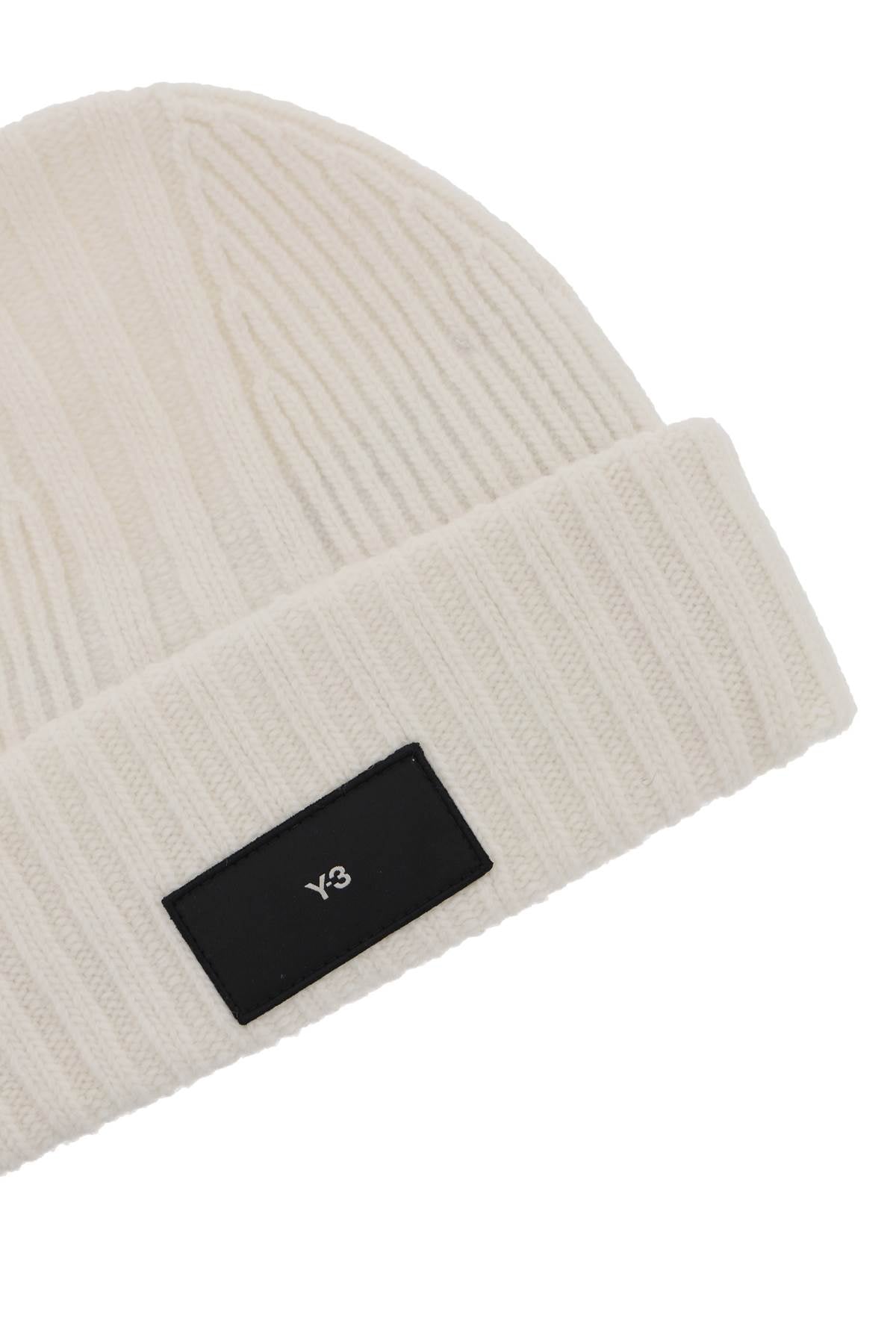Y-3 beanie hat in ribbed wool with logo patch-2