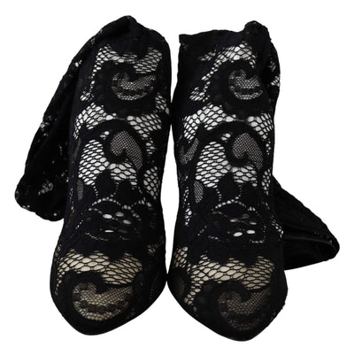 Dolce & Gabbana Black Taormina Lace Socks Boots Shoes Pumps #women, Black, Boots - Women - Shoes, Dolce & Gabbana, EU36.5/US6, EU36/US5.5, EU40.5/US10, EU41/US10.5, feed-agegroup-adult, feed-color-Black, feed-gender-female, Shoes - New Arrivals at SEYMAYKA