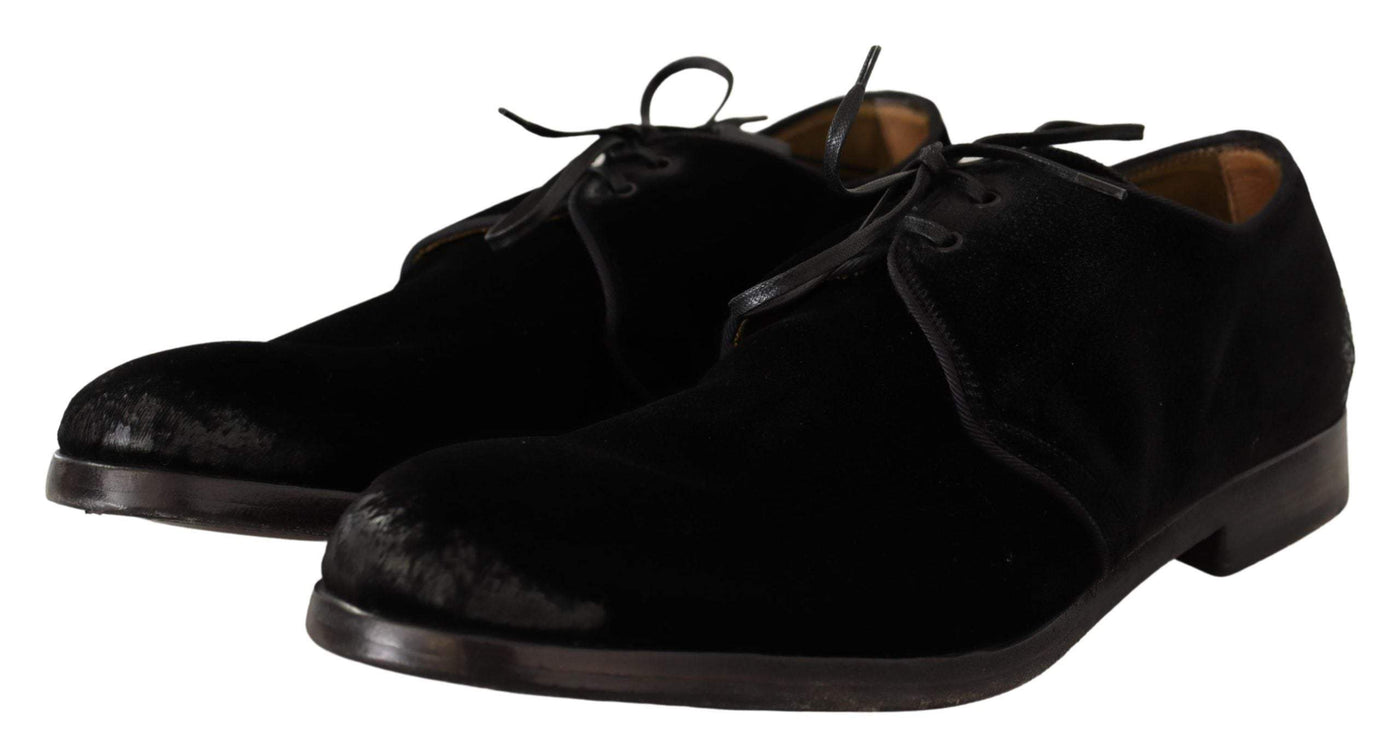 Dolce & Gabbana Black Velvet Lace Up Aged Style Derby Shoes #men, Black, Dolce & Gabbana, EU42/US9, feed-agegroup-adult, feed-color-Black, feed-gender-male, Formal - Men - Shoes at SEYMAYKA