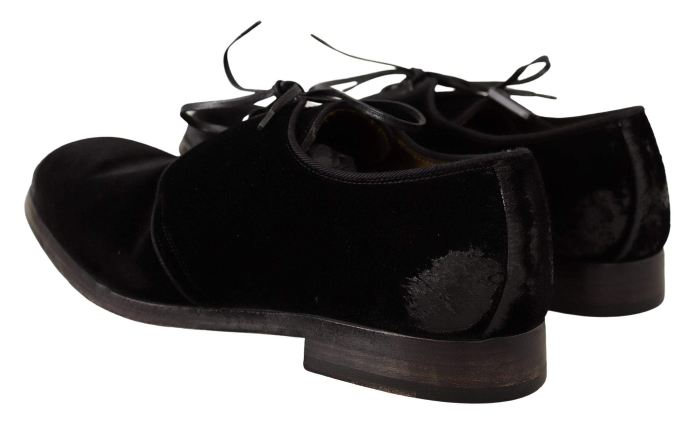 Dolce & Gabbana Black Velvet Lace Up Aged Style Derby Shoes #men, Black, Dolce & Gabbana, EU42/US9, feed-agegroup-adult, feed-color-Black, feed-gender-male, Formal - Men - Shoes at SEYMAYKA