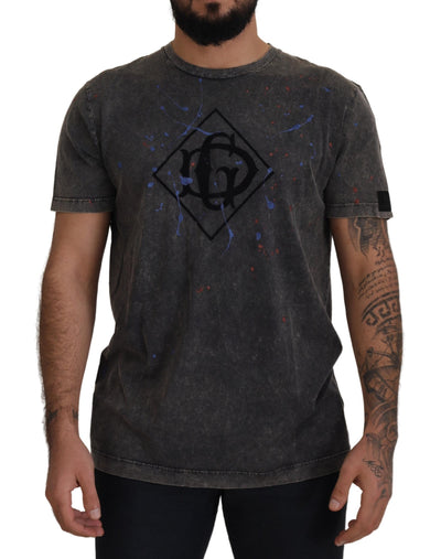 Dolce & Gabbana Gray Discolored Effect DG Logo T-shirt