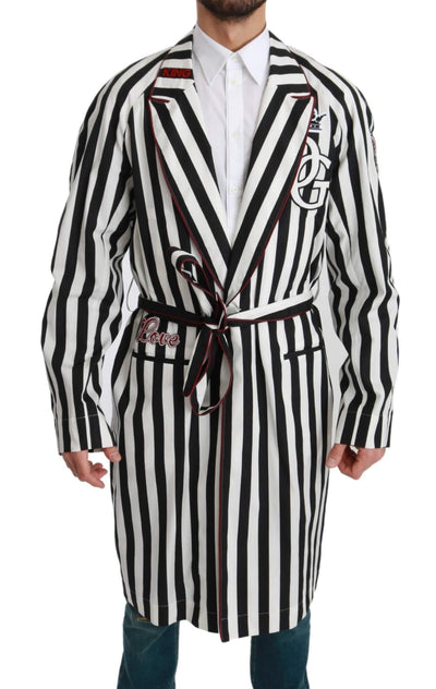 Dolce & Gabbana  Black Coat Nightgown  White Cotton Robe #men, Black/White, Brand_Dolce & Gabbana, Catch, Dolce & Gabbana, feed-agegroup-adult, feed-color-black, feed-color-white, feed-gender-male, feed-size-IT46 | S, feed-size-IT52 | XL, Gender_Men, IT46 | S, IT52 | XL, Kogan, Men - New Arrivals, Sleepwear - Men - Clothing at SEYMAYKA