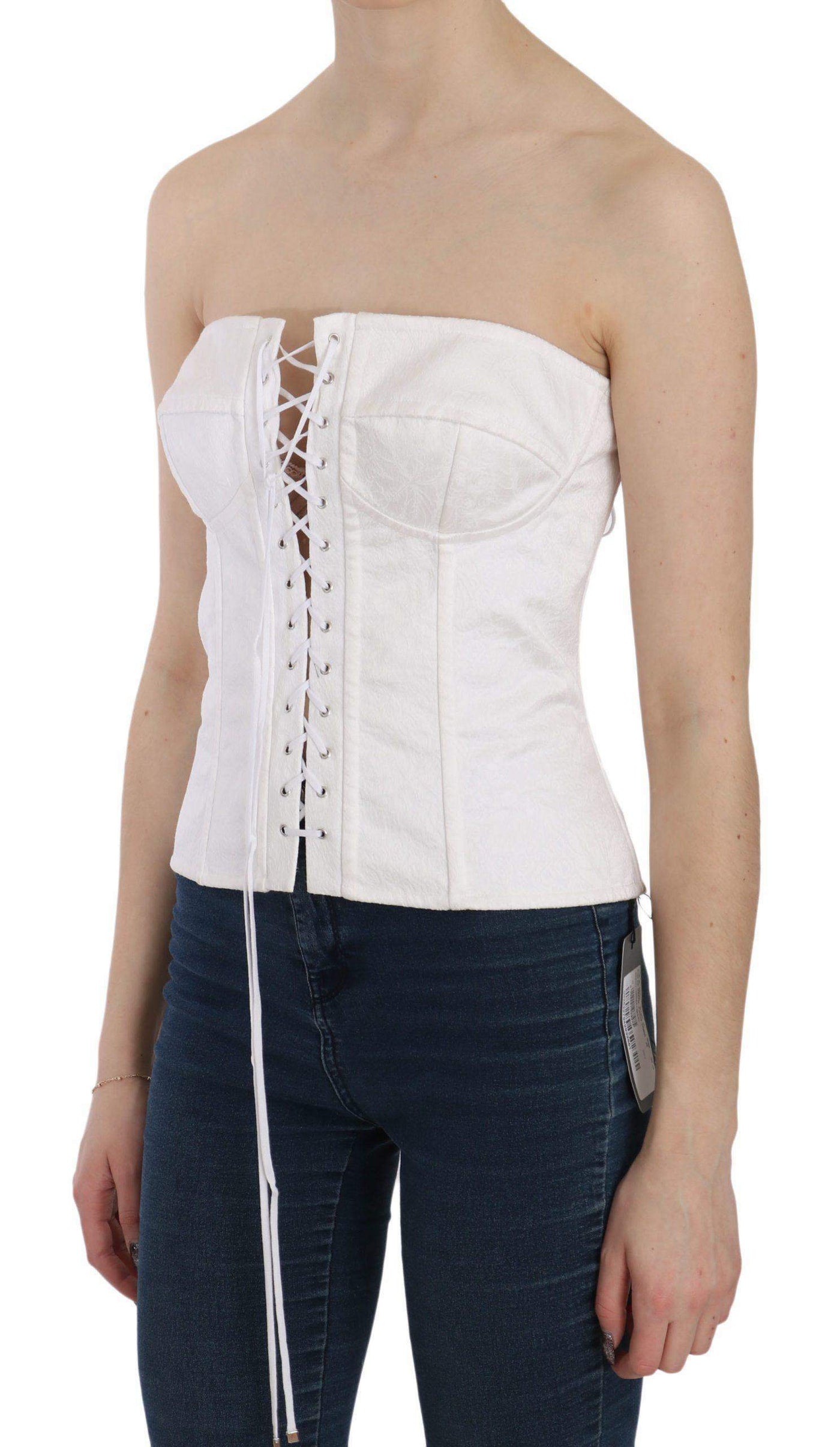 Dolce & Gabbana  White PALERMO Cotton Bustier Top Corset #women, Brand_Dolce & Gabbana, Catch, Dolce & Gabbana, feed-agegroup-adult, feed-color-white, feed-gender-female, feed-size-IT46|XL, Gender_Women, IT46|XL, Kogan, Tops & T-Shirts - Women - Clothing, White, Women - New Arrivals at SEYMAYKA