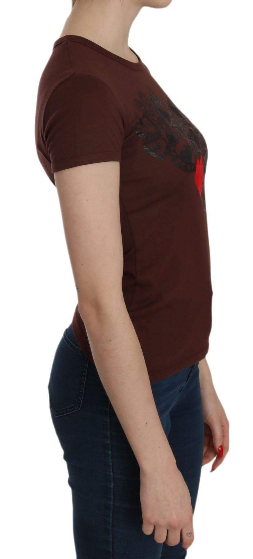 Exte  Heart Print Crew Neck  Short Sleeve Blouse #women, Brown, Catch, Exte, feed-agegroup-adult, feed-color-brown, feed-gender-female, feed-size-IT40|S, feed-size-IT42|M, Gender_Women, IT40|S, IT42|M, Kogan, Tops & T-Shirts - Women - Clothing, Women - New Arrivals at SEYMAYKA