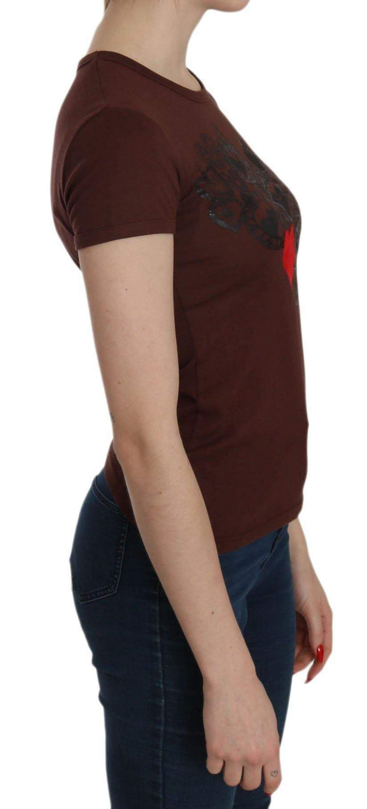 Exte  Heart Print Crew Neck  Short Sleeve Blouse #women, Brown, Catch, Exte, feed-agegroup-adult, feed-color-brown, feed-gender-female, feed-size-IT40|S, feed-size-IT42|M, Gender_Women, IT40|S, IT42|M, Kogan, Tops & T-Shirts - Women - Clothing, Women - New Arrivals at SEYMAYKA