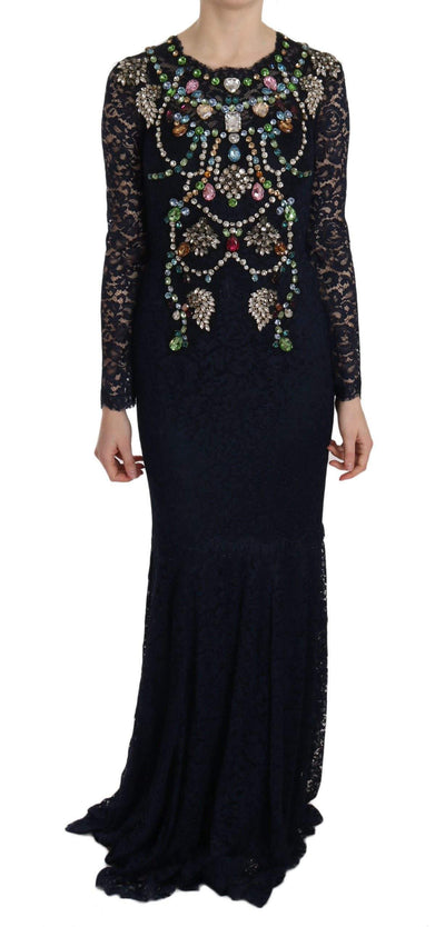 Dolce & Gabbana  Blue Crystal Floral Lace Long Gown Dress #women, Blue, Brand_Dolce & Gabbana, Catch, Clothing_Dress, Dolce & Gabbana, Dresses - Women - Clothing, feed-agegroup-adult, feed-color-blue, feed-gender-female, feed-size-IT38|XS, Gender_Women, IT38|XS, Kogan, Women - New Arrivals at SEYMAYKA