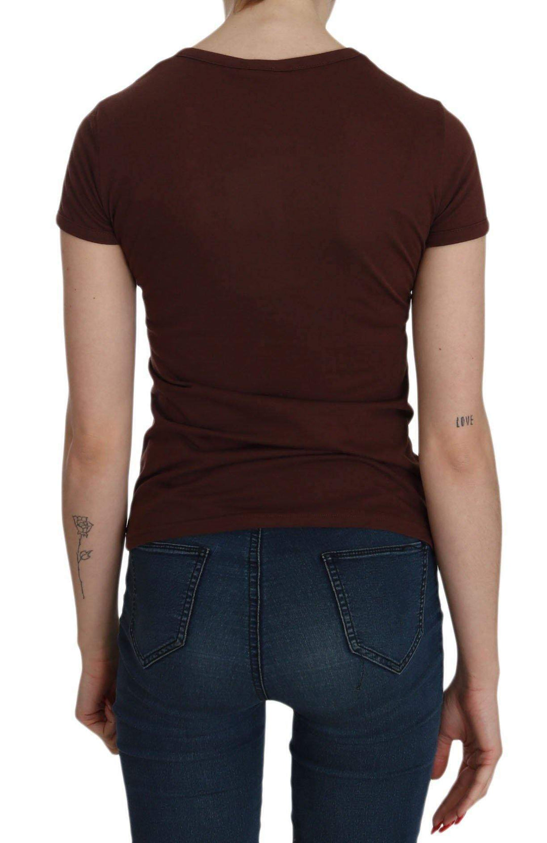 Exte  Heart Print Crew Neck  Short Sleeve Blouse #women, Brown, Catch, Exte, feed-agegroup-adult, feed-color-brown, feed-gender-female, feed-size-IT40|S, feed-size-IT42|M, Gender_Women, IT40|S, IT42|M, Kogan, Tops & T-Shirts - Women - Clothing, Women - New Arrivals at SEYMAYKA