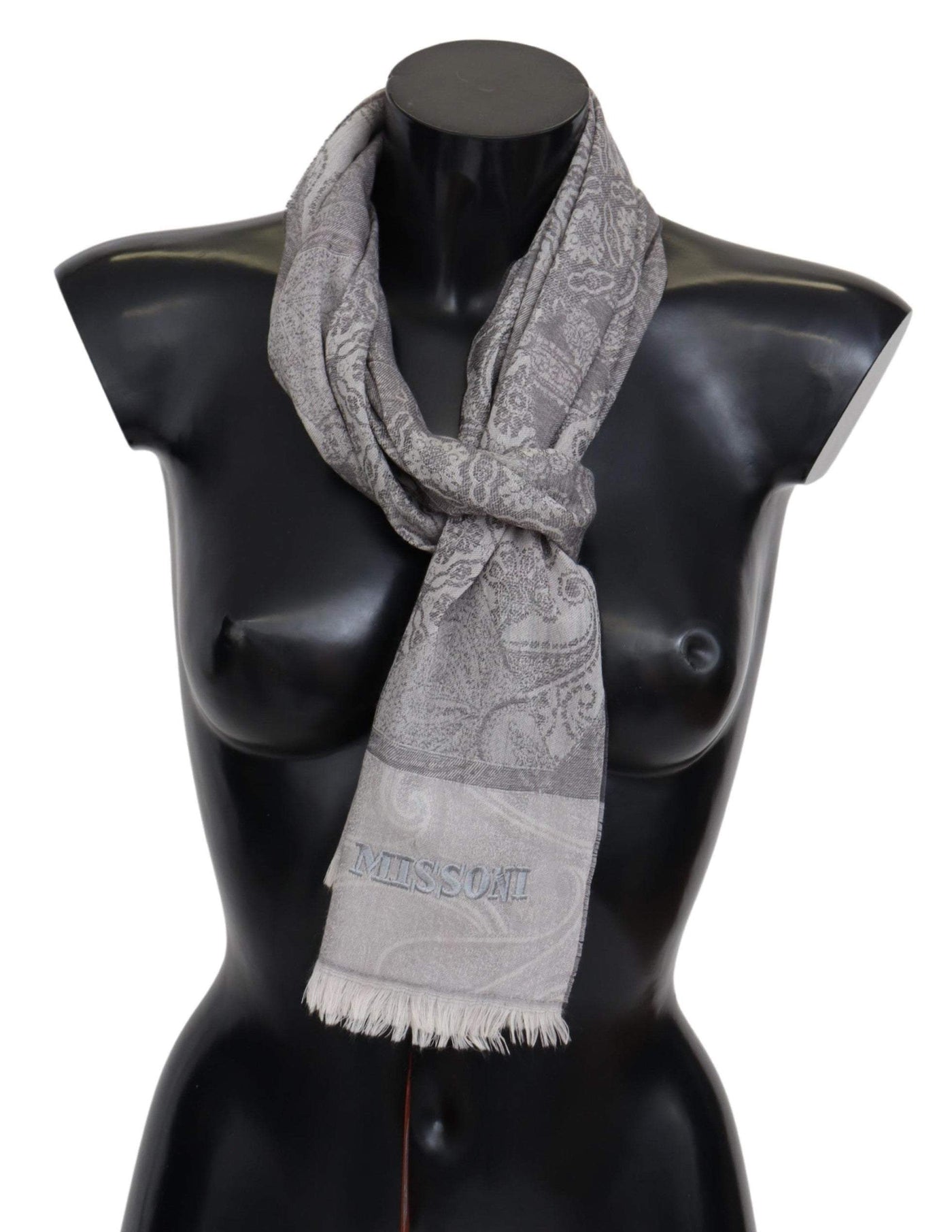 Missoni Gray Paisley Wool Unisex Neck Wrap Scarf #men, Accessories - New Arrivals, feed-agegroup-adult, feed-color-Gray, feed-gender-male, Gray, Missoni, Scarves - Men - Accessories at SEYMAYKA