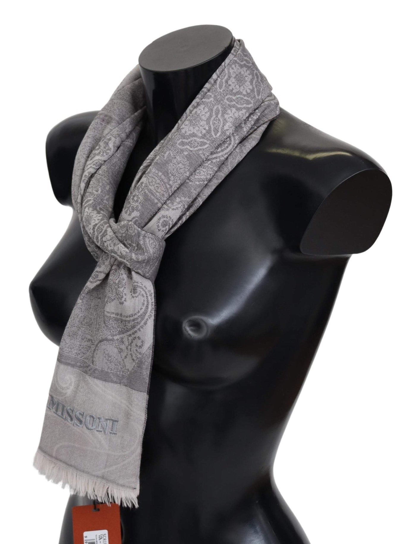 Missoni Gray Paisley Wool Unisex Neck Wrap Scarf #men, Accessories - New Arrivals, feed-agegroup-adult, feed-color-Gray, feed-gender-male, Gray, Missoni, Scarves - Men - Accessories at SEYMAYKA