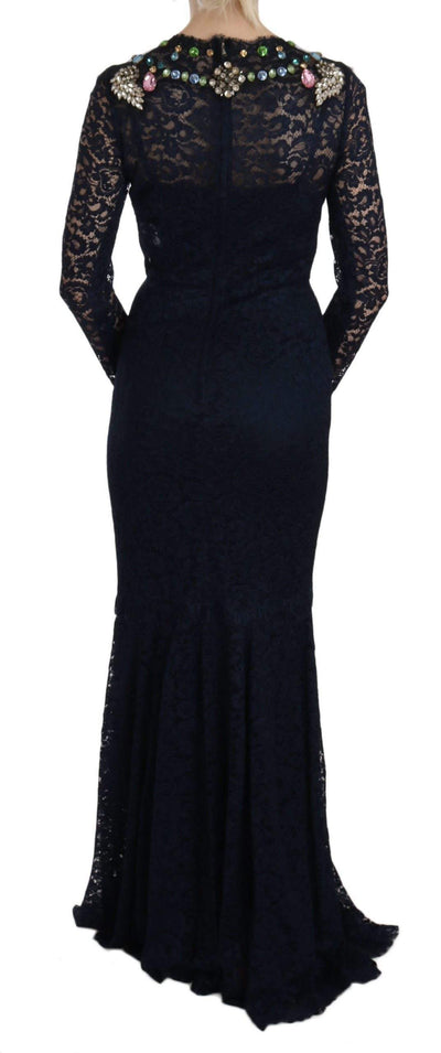 Dolce & Gabbana  Blue Crystal Floral Lace Long Gown Dress #women, Blue, Brand_Dolce & Gabbana, Catch, Clothing_Dress, Dolce & Gabbana, Dresses - Women - Clothing, feed-agegroup-adult, feed-color-blue, feed-gender-female, feed-size-IT38|XS, Gender_Women, IT38|XS, Kogan, Women - New Arrivals at SEYMAYKA