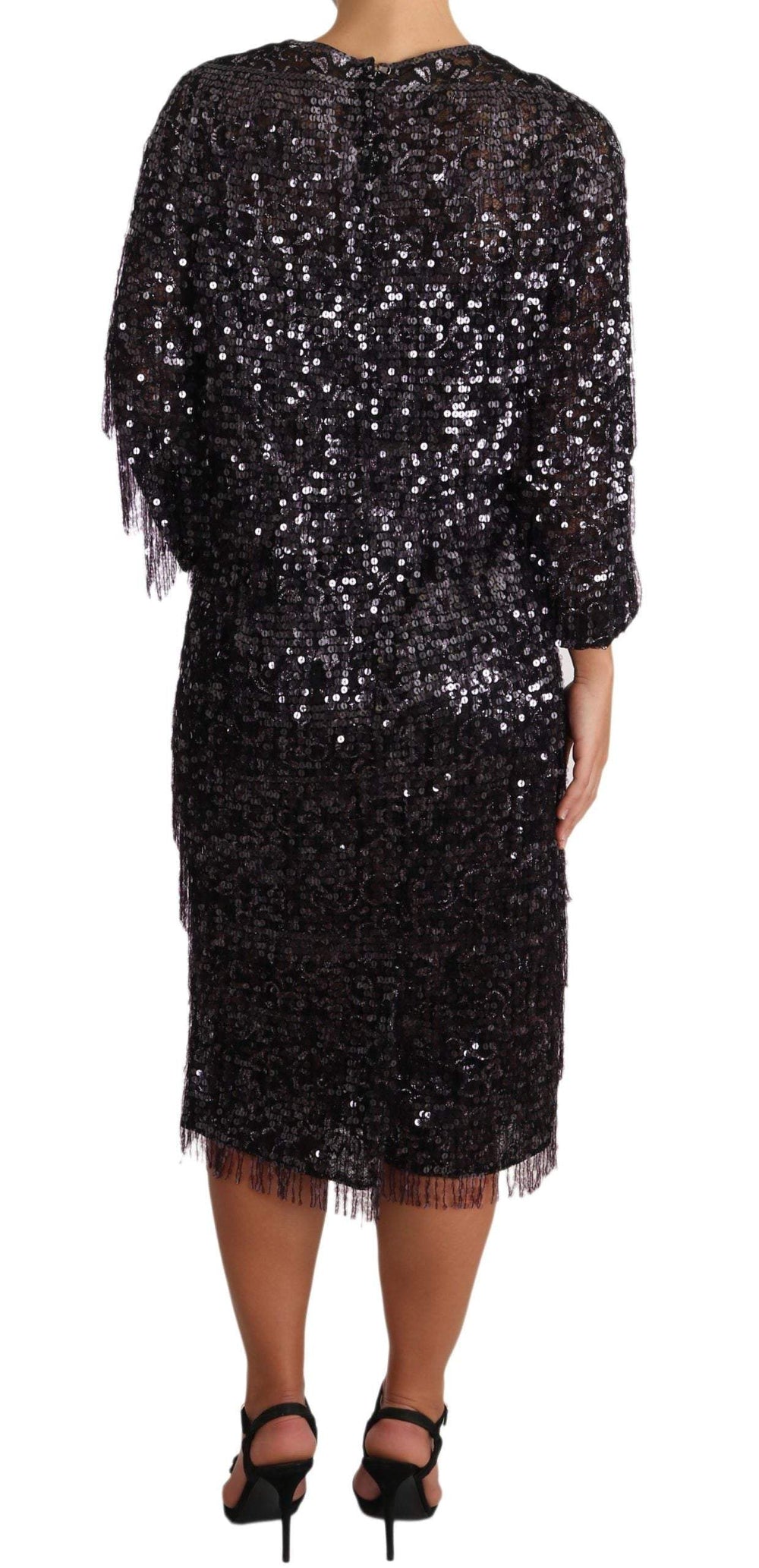 Dolce & Gabbana  Black Sequined Long Sleeve Shift Midi Dress #women, Black, Brand_Dolce & Gabbana, Catch, Clothing_Dress, Dolce & Gabbana, Dresses - Women - Clothing, feed-agegroup-adult, feed-color-black, feed-gender-female, feed-size-IT42|M, Gender_Women, IT42|M, Kogan, Women - New Arrivals at SEYMAYKA
