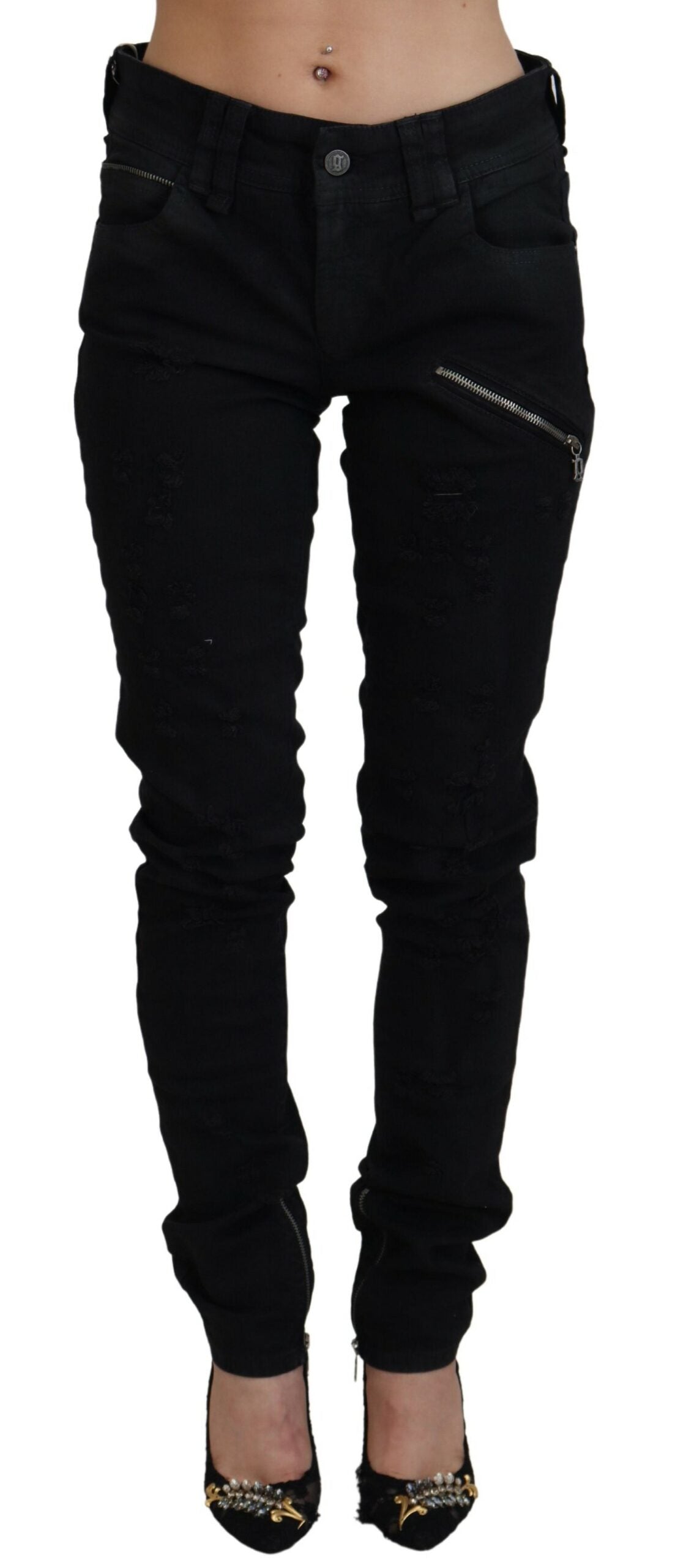 Black Cotton Mid Waist Skinny Slim Fit Denim Jeans