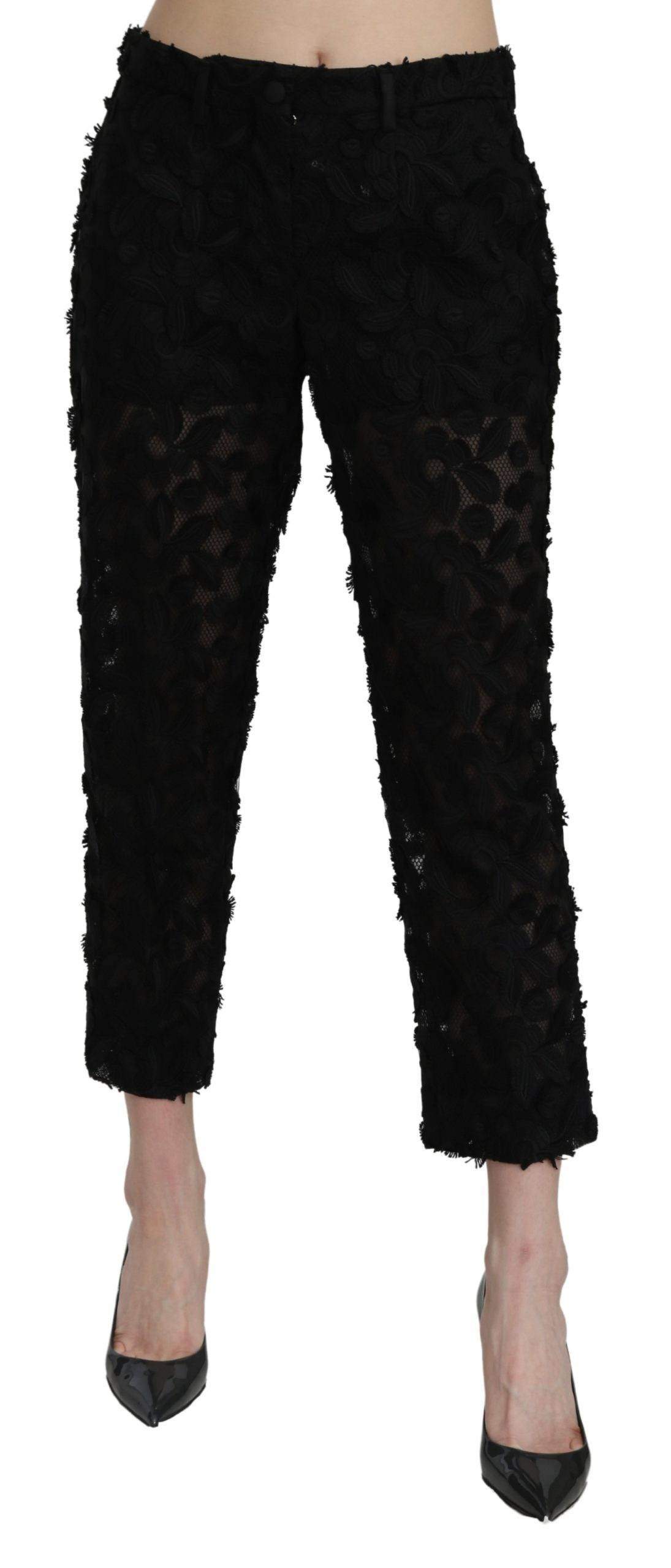 Dolce & Gabbana  Black Lace Straight Cropped High Waist Pants #women, Black, Brand_Dolce & Gabbana, Catch, Dolce & Gabbana, feed-agegroup-adult, feed-color-black, feed-gender-female, feed-size-IT42|M, feed-size-IT44|L, feed-size-IT46|XL, Gender_Women, IT38|XS, IT40|S, IT42|M, IT44|L, IT46|XL, Jeans & Pants - Women - Clothing, Kogan, Women - New Arrivals at SEYMAYKA