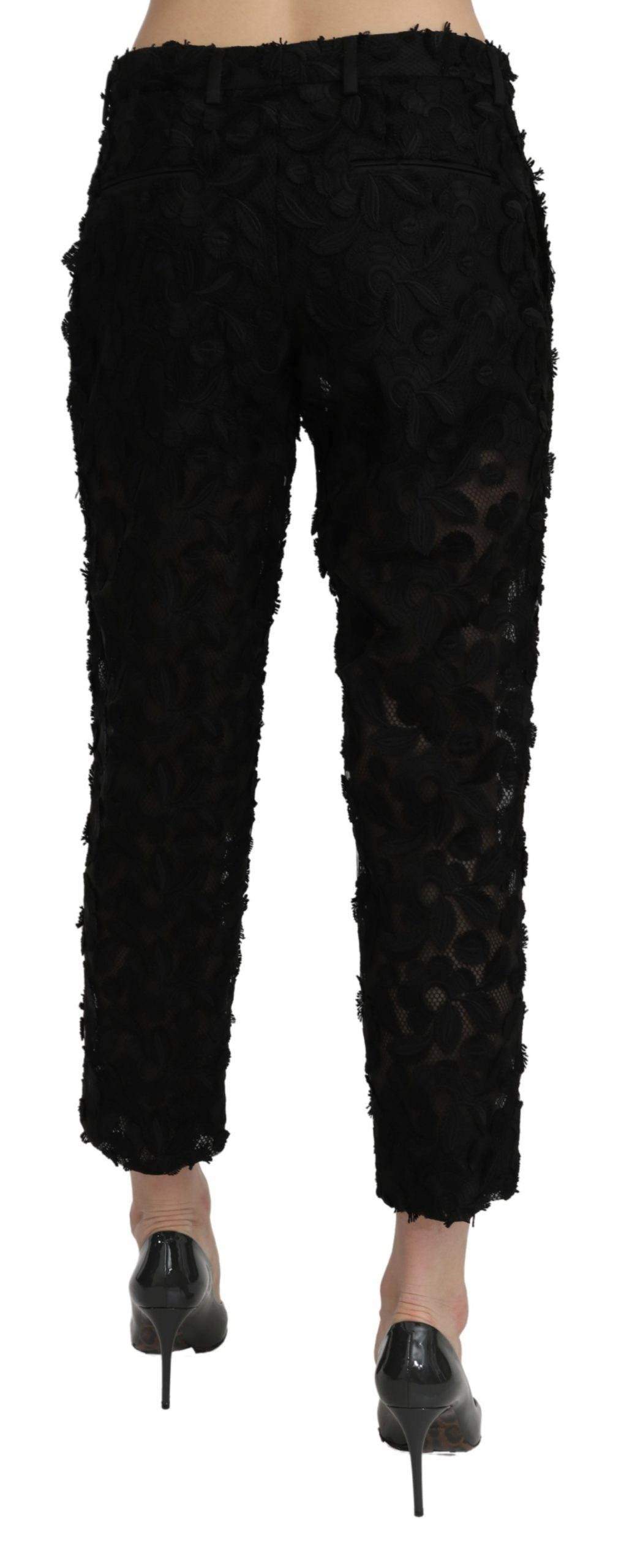 Dolce & Gabbana  Black Lace Straight Cropped High Waist Pants #women, Black, Brand_Dolce & Gabbana, Catch, Dolce & Gabbana, feed-agegroup-adult, feed-color-black, feed-gender-female, feed-size-IT42|M, feed-size-IT44|L, feed-size-IT46|XL, Gender_Women, IT38|XS, IT40|S, IT42|M, IT44|L, IT46|XL, Jeans & Pants - Women - Clothing, Kogan, Women - New Arrivals at SEYMAYKA