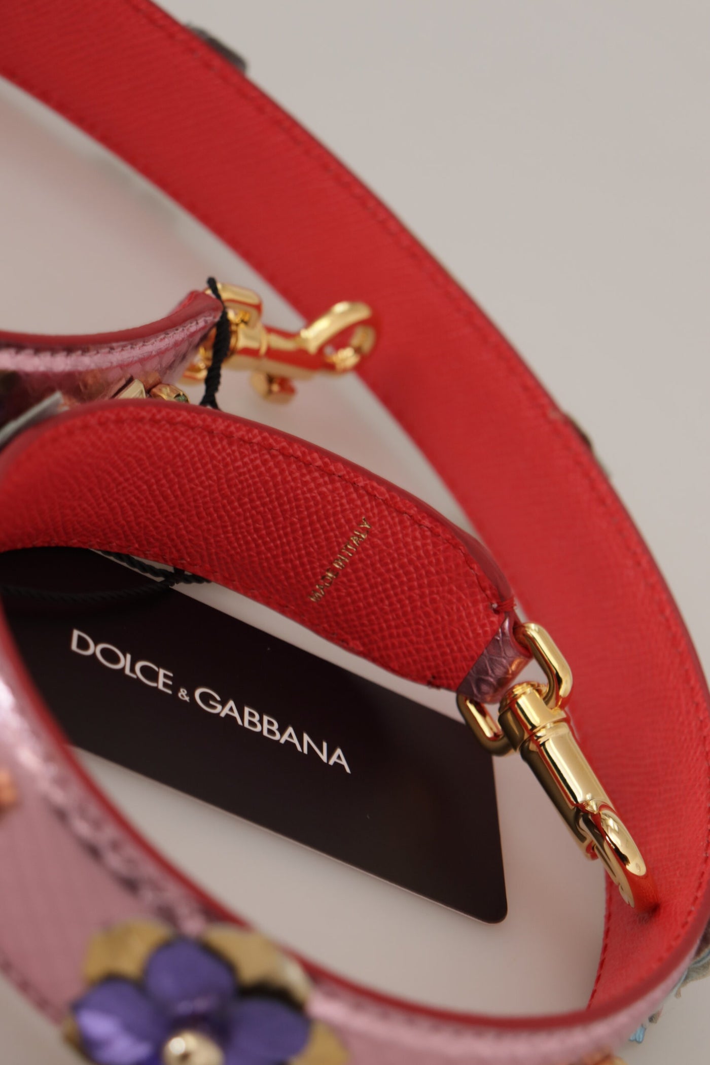 Dolce & Gabbana Metallic Pink Leather Studded Shoulder Strap