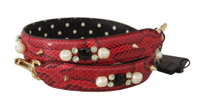 Dolce & Gabbana Red Python Leather Crystals Reversible Shoulder Strap