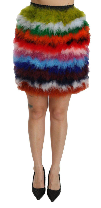Dolce & Gabbana  Red Blue High Waist Mini Feather Skirt #women, Brand_Dolce & Gabbana, Catch, Dolce & Gabbana, feed-agegroup-adult, feed-color-multicolor, feed-gender-female, feed-size-IT36 | XS, feed-size-IT38|XS, feed-size-IT40|S, feed-size-IT42|M, Gender_Women, IT36 | XS, IT38|XS, IT40|S, IT42|M, Kogan, Multicolor, Skirts - Women - Clothing, Women - New Arrivals at SEYMAYKA