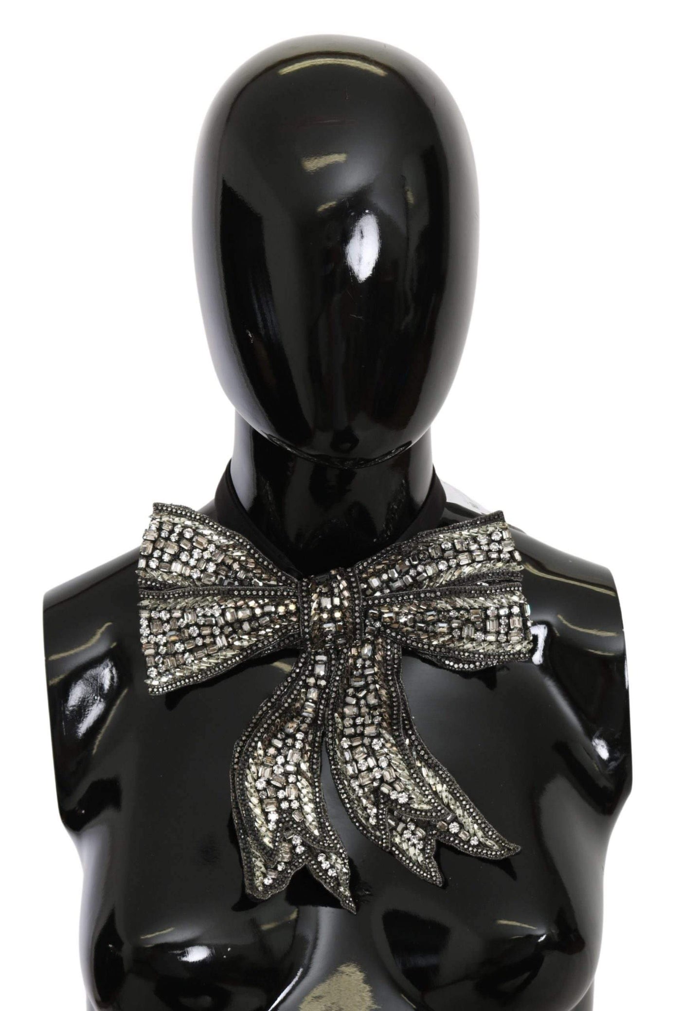 Dolce & Gabbana Silver Crystal Beaded Sequined 100% Silk Catwalk Necklace Bowtie #women, Accessories - New Arrivals, Brand_Dolce & Gabbana, Dolce & Gabbana, feed-agegroup-adult, feed-color-silver, feed-gender-female, feed-size-OS, Gender_Women, Other - Women - Accessories, Silver at SEYMAYKA