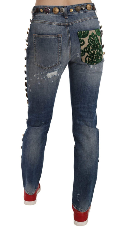 Dolce & Gabbana  Distressed Embellished Buttons Denim Pants Jeans #women, Blue, Brand_Dolce & Gabbana, Catch, Dolce & Gabbana, feed-agegroup-adult, feed-color-blue, feed-gender-female, feed-size-IT38|XS, Gender_Women, IT38|XS, Jeans & Pants - Women - Clothing, Kogan, Women - New Arrivals at SEYMAYKA