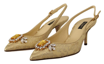 Dolce & Gabbana Gold Crystal Slingbacks Pumps Heels Shoes Dolce & Gabbana, EU35.5/US5, EU35/US4.5, EU36.5/US6, EU36/US5.5, EU37.5/US7, EU37/US6.5, EU38/US7.5, feed-1, Gold, Pumps - Women - Shoes at SEYMAYKA