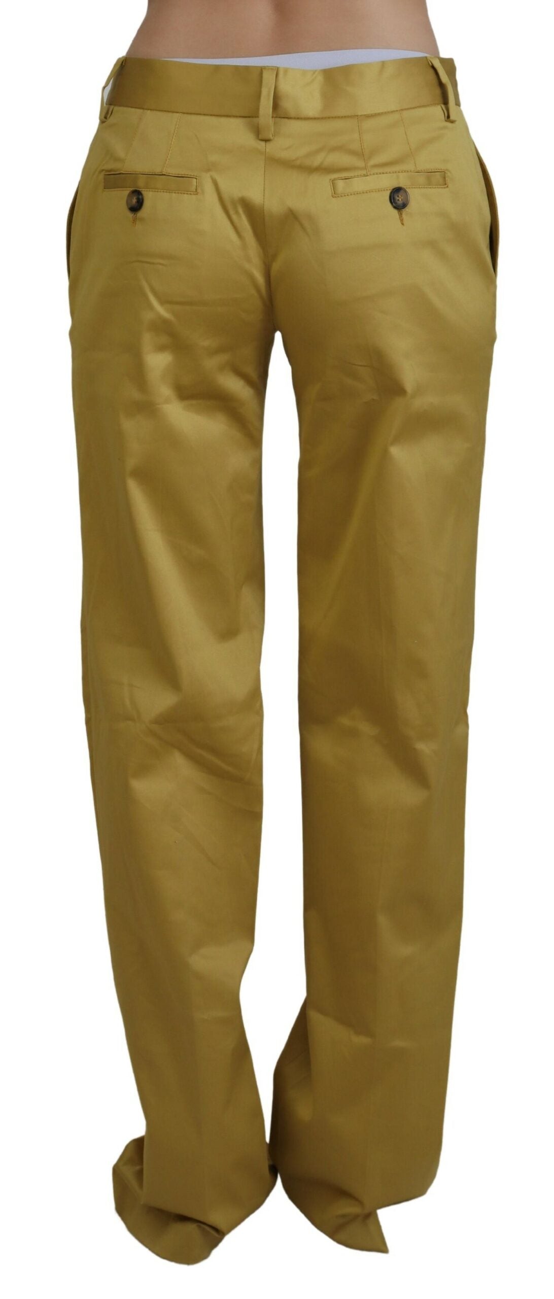 Gold Cotton Mid Waist Women Pants
