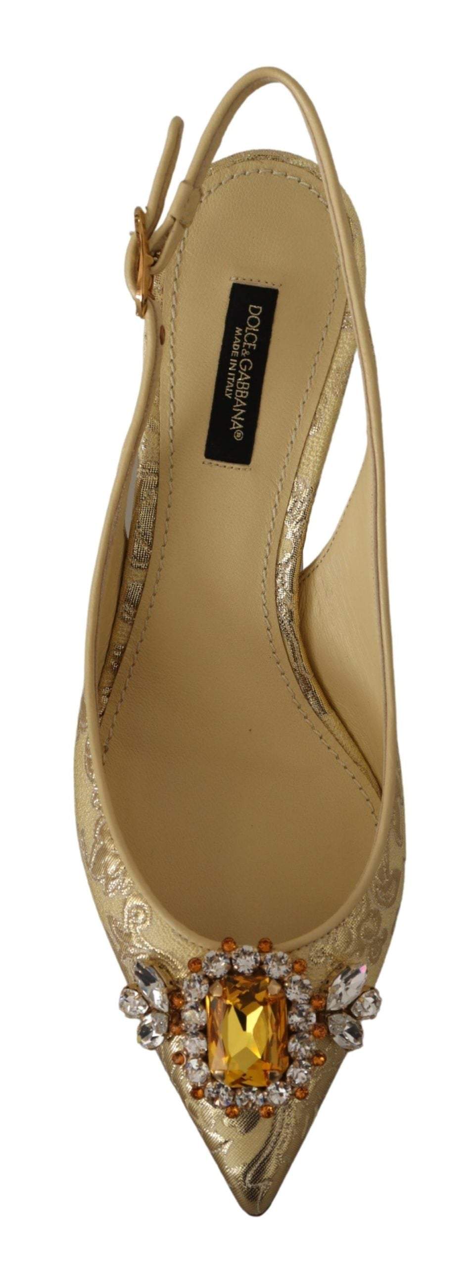 Dolce & Gabbana Gold Crystal Slingbacks Pumps Heels Shoes Dolce & Gabbana, EU35.5/US5, EU35/US4.5, EU36.5/US6, EU36/US5.5, EU37.5/US7, EU37/US6.5, EU38/US7.5, feed-1, Gold, Pumps - Women - Shoes at SEYMAYKA