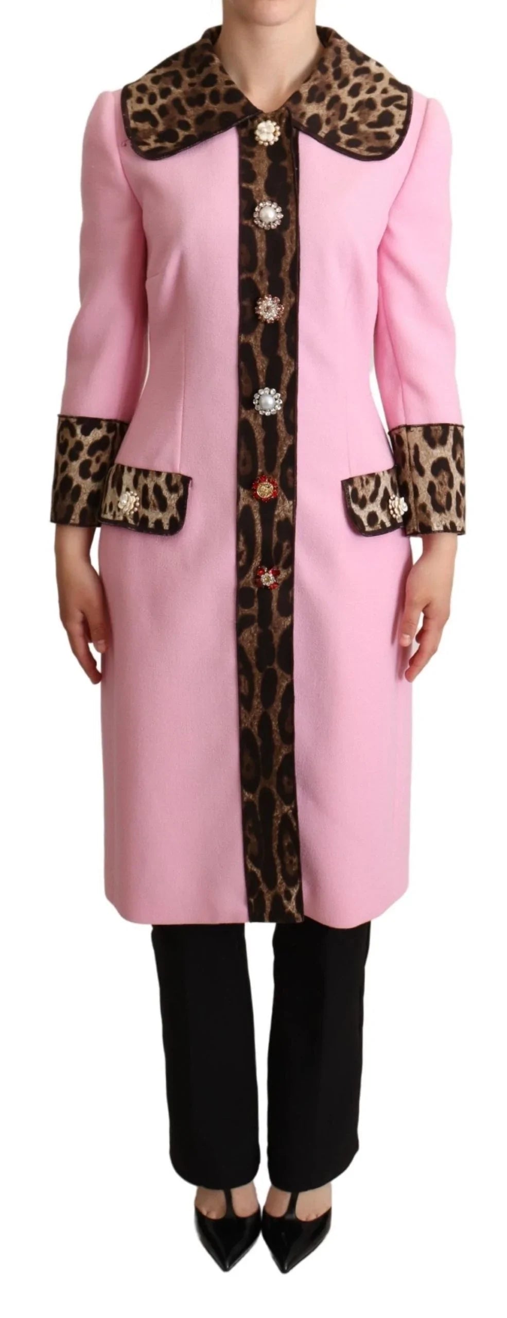 Dolce & Gabbana Pink Leopard Wool Trenchcoat Jacket Dolce & Gabbana, feed-agegroup-adult, feed-color-Pink, feed-gender-female, IT38|XS, Jackets & Coats - Women - Clothing, Pink at SEYMAYKA