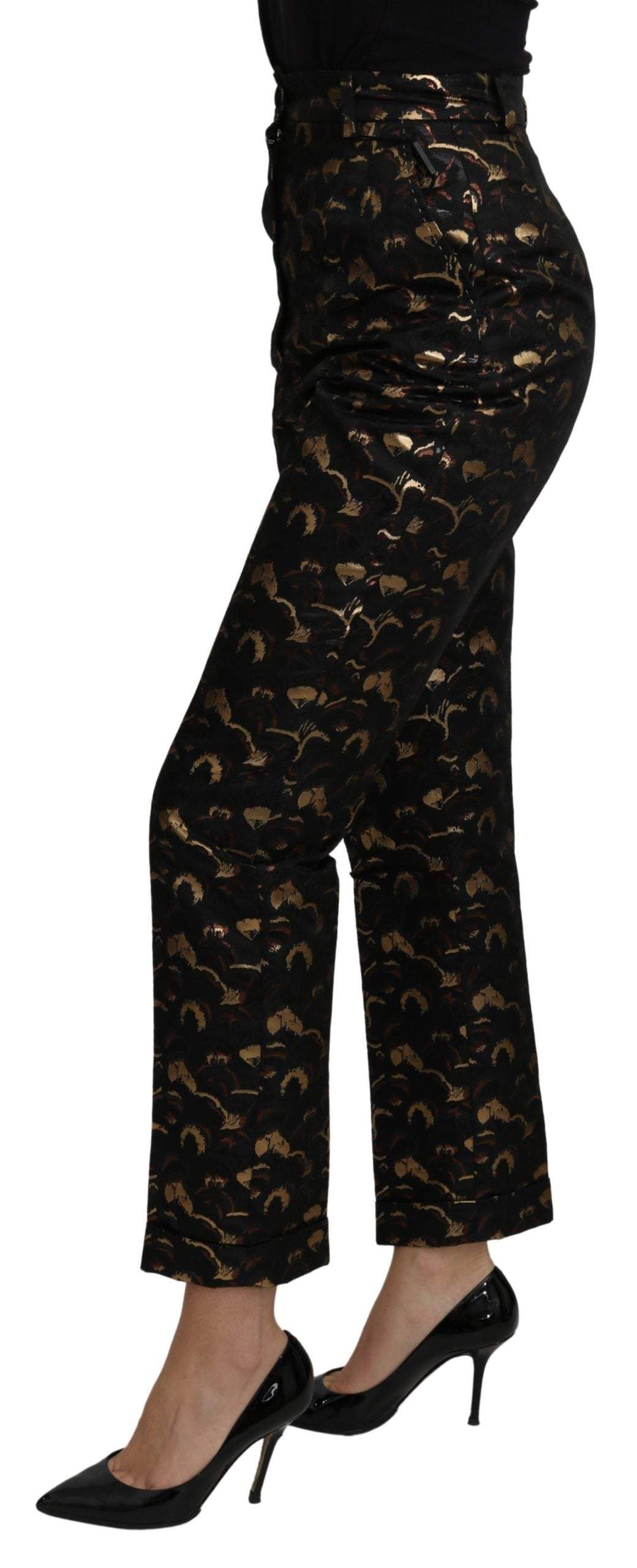Dolce & Gabbana Black Gold Brocade High Waist Pants Black, Dolce & Gabbana, feed-agegroup-adult, feed-color-Black, feed-gender-female, IT40|S, Jeans & Pants - Women - Clothing, Women - New Arrivals at SEYMAYKA