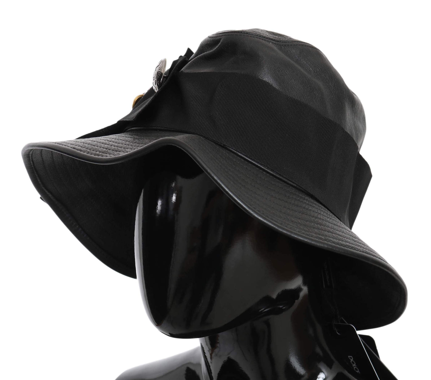 Dolce & Gabbana  Black Leather DG Coin Crystal Wide Brim Hat #women, 56 cm|XS, 58 cm|M, Accessories - New Arrivals, Black, Brand_Dolce & Gabbana, Catch, Dolce & Gabbana, feed-agegroup-adult, feed-color-black, feed-gender-female, feed-size-56 cm|XS, Gender_Women, Hats - Women - Accessories, Kogan at SEYMAYKA