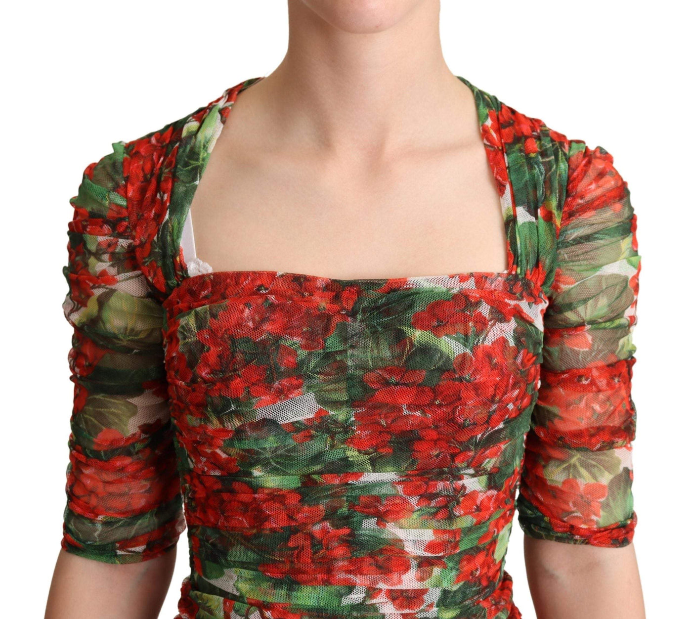 Dolce & Gabbana Red Floral Print Tulle Sheath Midi Dress Dolce & Gabbana, Dresses - Women - Clothing, feed-agegroup-adult, feed-color-Red, feed-gender-female, IT36 | XS, Red at SEYMAYKA