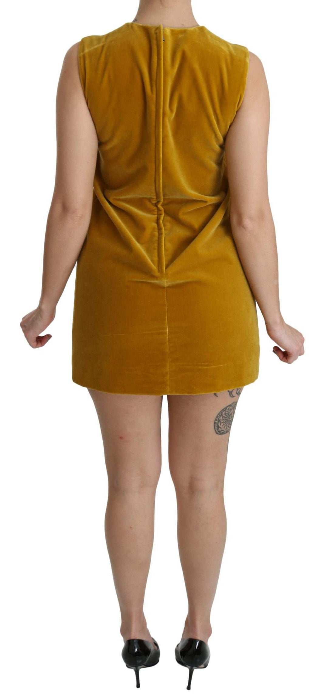 Dolce & Gabbana  Mustard Velvet Stretch Shift Mini Dress #women, Brand_Dolce & Gabbana, Catch, Clothing_Dress, Dolce & Gabbana, Dresses - Women - Clothing, feed-agegroup-adult, feed-color-yellow, feed-gender-female, feed-size-IT40|S, Gender_Women, IT40|S, Kogan, Women - New Arrivals, Yellow at SEYMAYKA