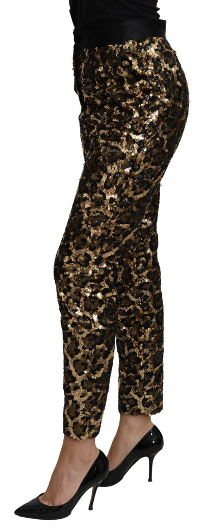 Dolce & Gabbana  Gold Brown Leopard Sequined High Waist Pants #women, Brand_Dolce & Gabbana, Catch, Dolce & Gabbana, feed-agegroup-adult, feed-color-gold, feed-gender-female, feed-size-IT40|S, Gender_Women, Gold, IT40|S, Jeans & Pants - Women - Clothing, Kogan, Women - New Arrivals at SEYMAYKA