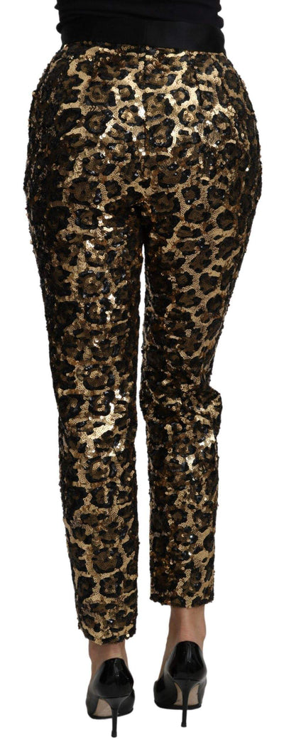 Dolce & Gabbana  Gold Brown Leopard Sequined High Waist Pants #women, Brand_Dolce & Gabbana, Catch, Dolce & Gabbana, feed-agegroup-adult, feed-color-gold, feed-gender-female, feed-size-IT40|S, Gender_Women, Gold, IT40|S, Jeans & Pants - Women - Clothing, Kogan, Women - New Arrivals at SEYMAYKA