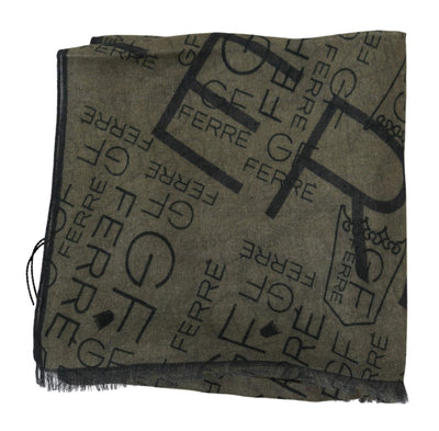 GF Ferre  Wool Viscose Foulard Patterned Branded Scarf #women, Accessories - New Arrivals, Catch, feed-agegroup-adult, feed-color-green, feed-gender-female, feed-size-OS, Gender_Women, GF Ferre, Green, Kogan, Scarves - Women - Accessories at SEYMAYKA