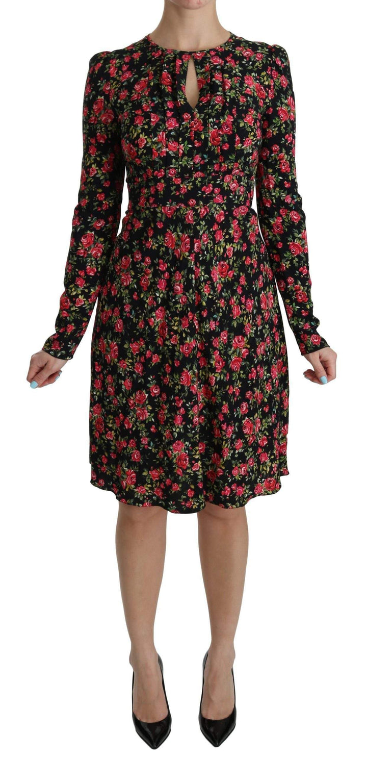 Dolce & Gabbana  Black Floral Longsleeve Knee Length Dress #women, Black, Brand_Dolce & Gabbana, Catch, Clothing_Dress, Dolce & Gabbana, Dresses - Women - Clothing, feed-agegroup-adult, feed-color-black, feed-gender-female, feed-size-IT38|XS, Gender_Women, IT38|XS, Kogan, Women - New Arrivals at SEYMAYKA
