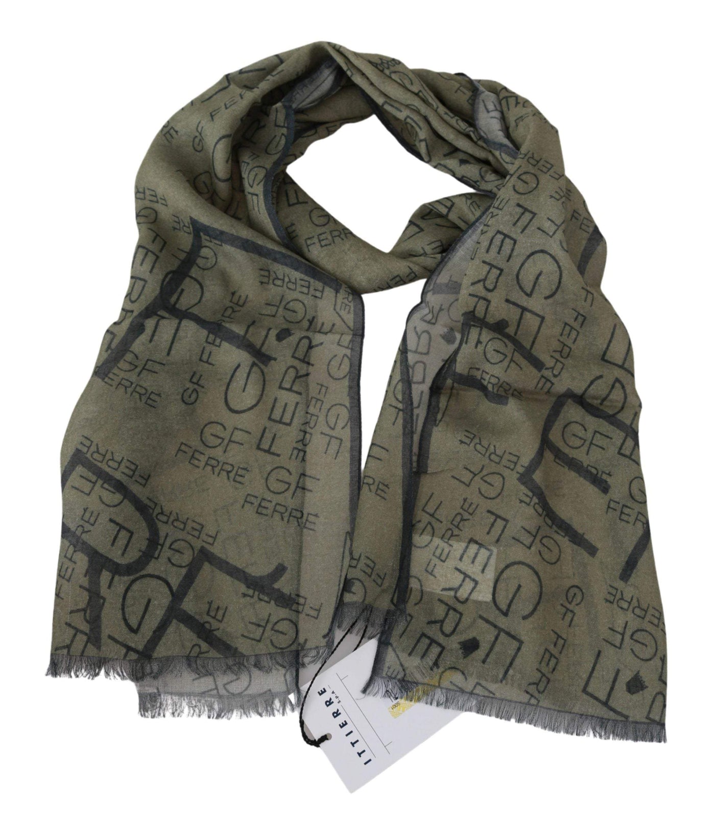 GF Ferre  Wool Viscose Foulard Patterned Branded Scarf #women, Accessories - New Arrivals, Catch, feed-agegroup-adult, feed-color-green, feed-gender-female, feed-size-OS, Gender_Women, GF Ferre, Green, Kogan, Scarves - Women - Accessories at SEYMAYKA