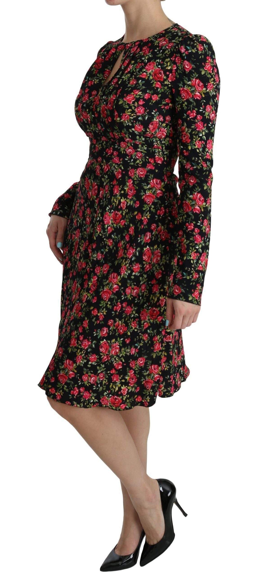 Dolce & Gabbana  Black Floral Longsleeve Knee Length Dress #women, Black, Brand_Dolce & Gabbana, Catch, Clothing_Dress, Dolce & Gabbana, Dresses - Women - Clothing, feed-agegroup-adult, feed-color-black, feed-gender-female, feed-size-IT38|XS, Gender_Women, IT38|XS, Kogan, Women - New Arrivals at SEYMAYKA
